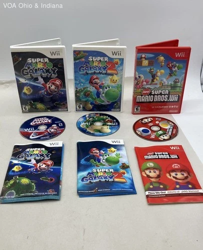 Super Mario Galaxy 1 2 New Super Mario Bros Wii 3 Game Lot Nintendo CIB