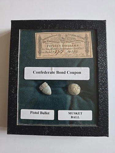 Original Civil War Bullets Relics Collection  Of 2 And CONFEDERATE BOND Free S&H