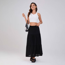 Women's Solid Elastic Waist Ruffle Hem Tiered Maxi Skirt - Wild Fable Medium