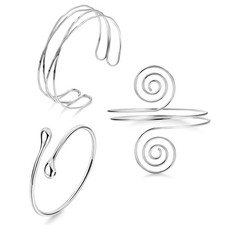 NICEIGHT 3Pcs Arm Cuff for Women Open Upper Bangle Silver-Style1