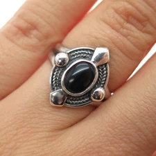 BOMA 925 Sterling Silver Vintage Real Black Onyx Oxidized Ring Size 6.75
