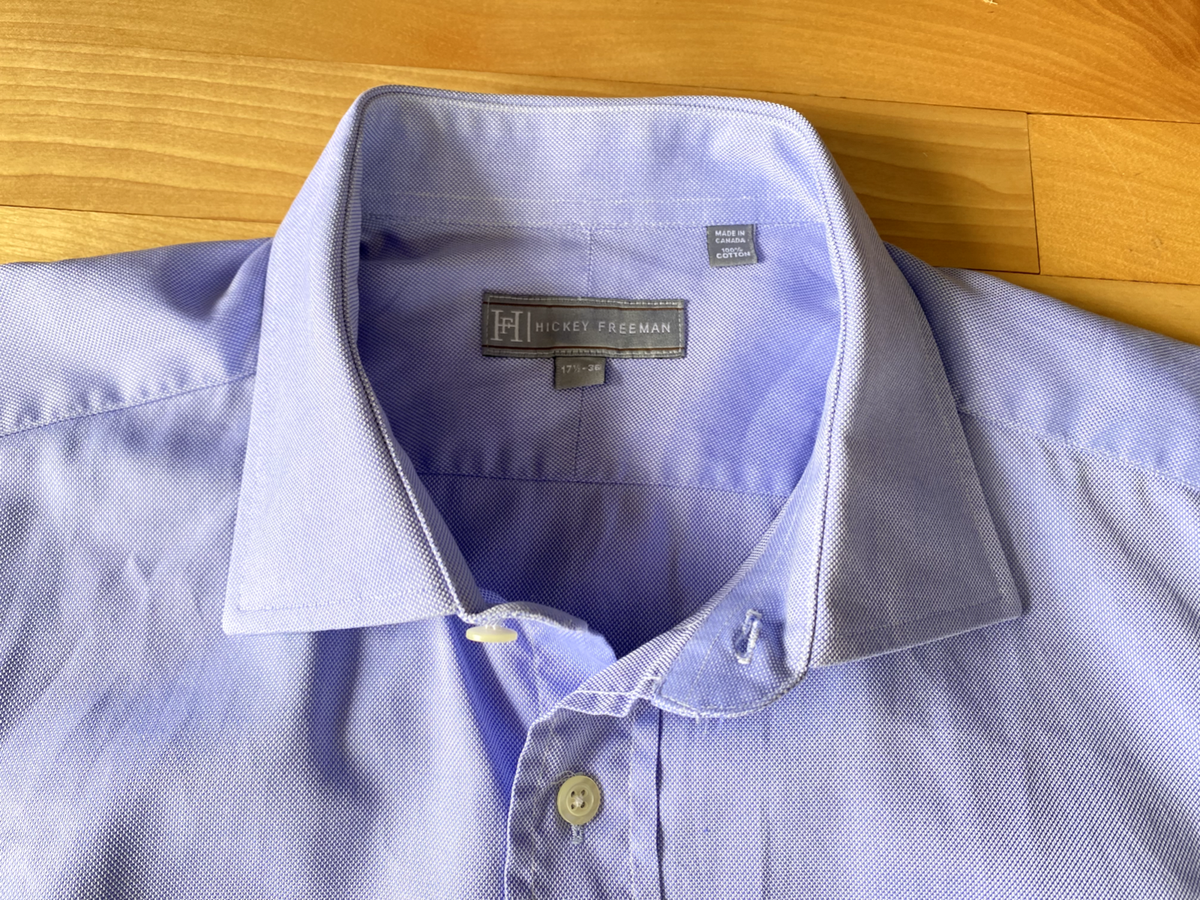 hickey freeman men's dress shirts Hickey Freeman Shirt Mens 17/36 Blue Oxford Textured Cotton Luxury Dress  Suit