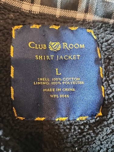Club Room Mens Shirt Jacket Gray Black Plaid Fleece Lined Size: Large - Picture 5 of 9