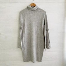 Sea Bleu - Gray heather cashmere turtleneck bell sleeve sweater dress, M