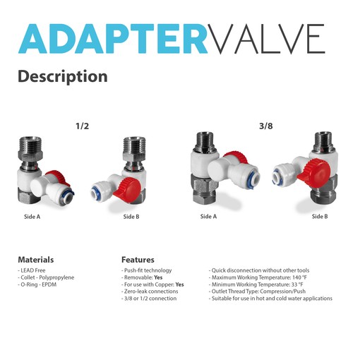 Adaptador de alimentación de agua válvula ósmosis inversa RO 3/8 y 1/2 pulgadas conexión SIN PLOMO - Imagen 4 de 5