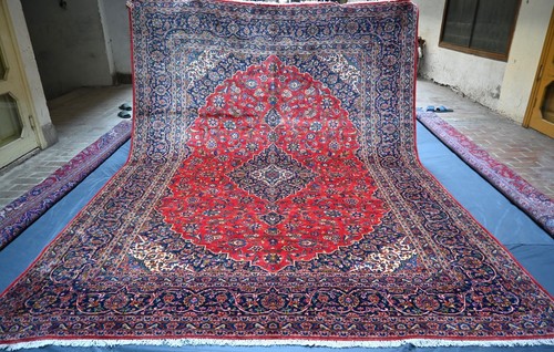 Blumenmuster Vintage kaukasischer Teppich 10x13 Fuß rot handgeknüpft orientalischer Wollteppich - Bild 1 von 12