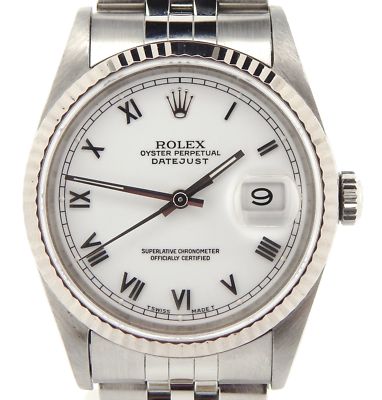 Rolex Datejust Mens Stainless Steel & 18K White Gold w/ White Roman Dial 16234