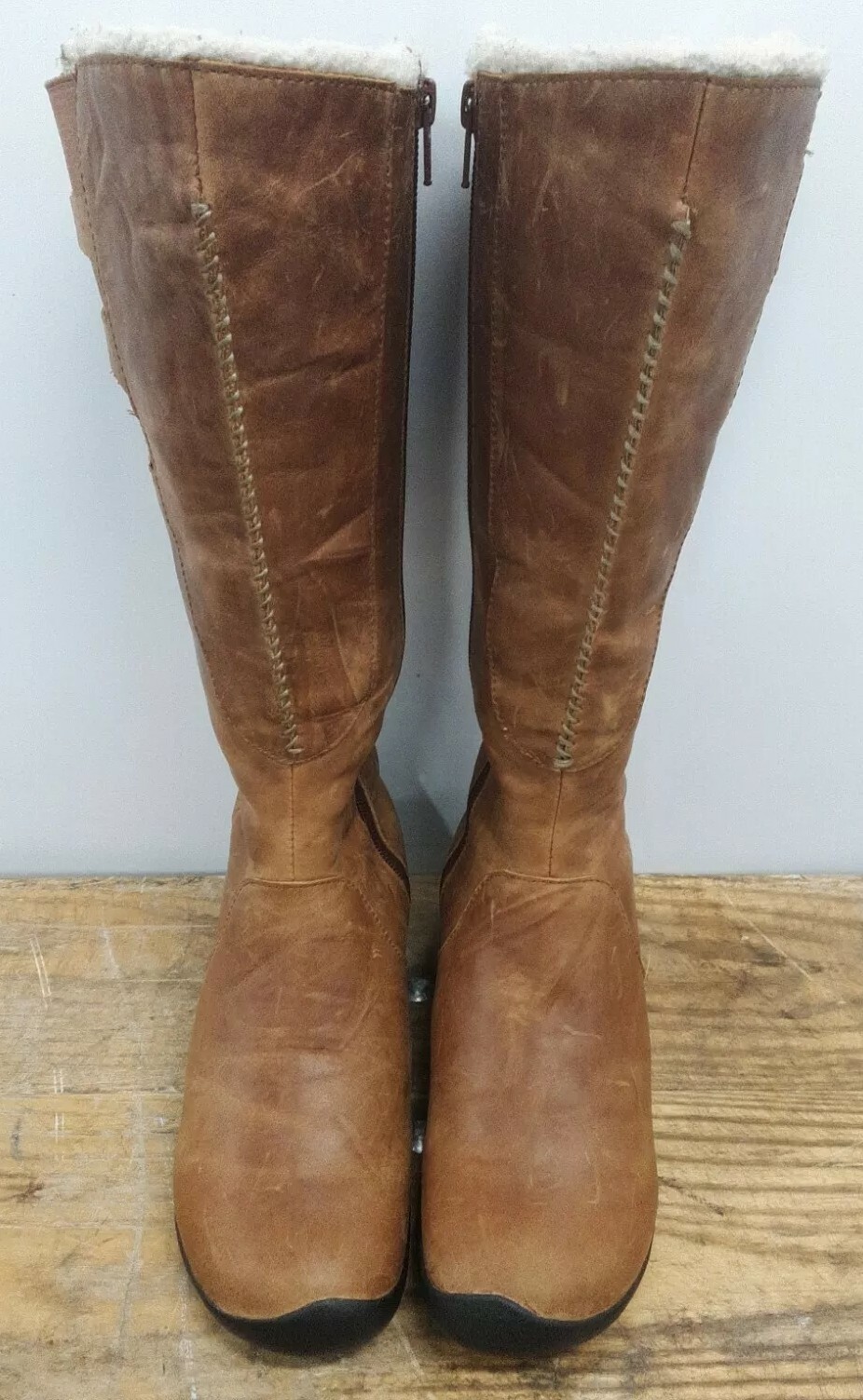 Keen Marble Brown Leather Lined Zip Knee High Winter Boots Sz 5 Style 5464 CRTN