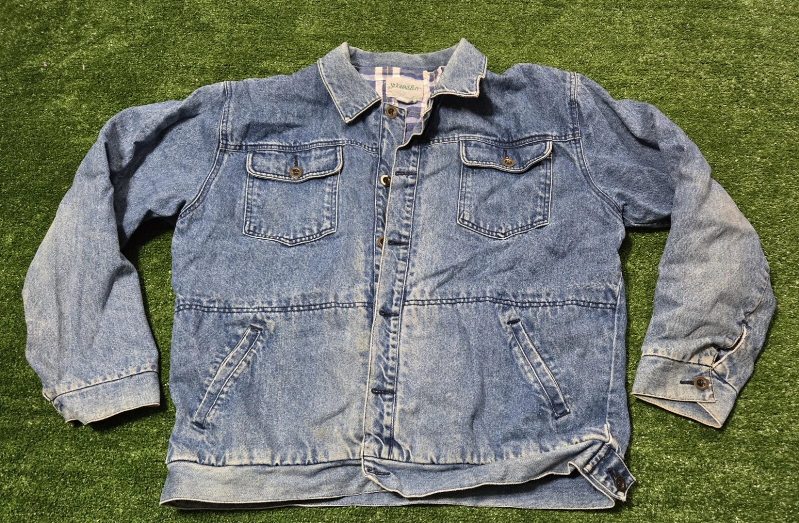 Vintage St. Johns Bay Blue Jean Denim Jacket Flannel Lined LARGE