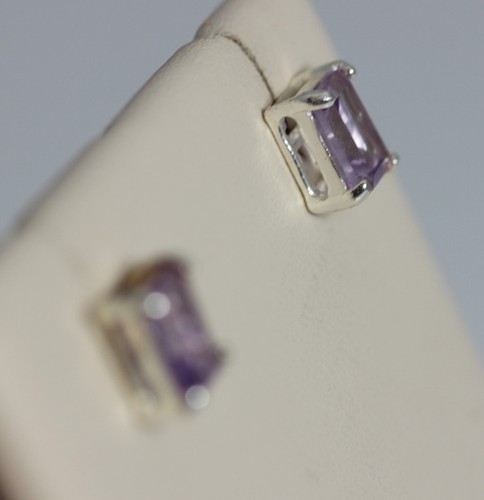 Pendientes de amatista de corte esmeralda de plata esterlina 925 5/16"- 12468 - Imagen 8 de 8