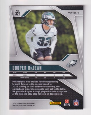 2024 Panini Prizm ORANGE LAZER PRIZM #321 COOPER DeJEAN RC Rookie