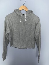 Wild Fable Womens XS Heather Gray Cropped Hoodie Raw Hem Fleece Sweatshirt