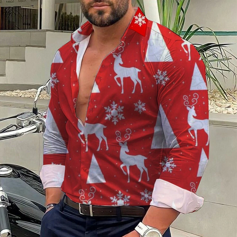 Trendy Christmas Party Dress Blouse Men s Long Sleeve Muscle Shirt