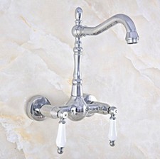 Wall Mounted Ceramic Handles Polished Chrome Bathroom Sink Faucet Mixer Tap
