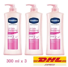 3 x Vaseline Body Lotion Healthy Bright UV Extra Brightening Pink Gluta 300ml