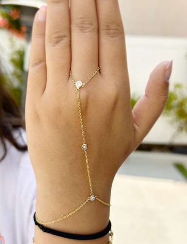 Finger Bracelet Lab Diamond Ring Bracelet Chain Bracelet 14K Yellow Gold 0.30ctw - Picture 11 of 12