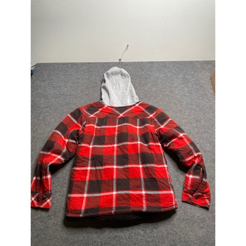 Carhartt Flannel Shirt Jacket Quilted Lined Hooded Plaid Red Brown Kids M - Picture 7 of 10