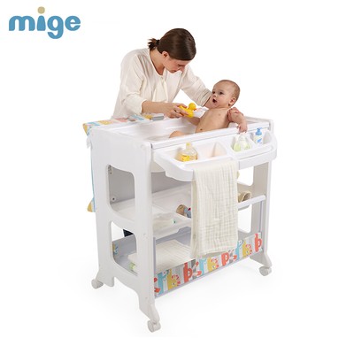 wooden baby changing unit with bath