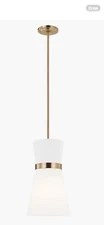 1 Pendant Generation Lighting Clark Light Satin Brass with 2-White Linen Shades