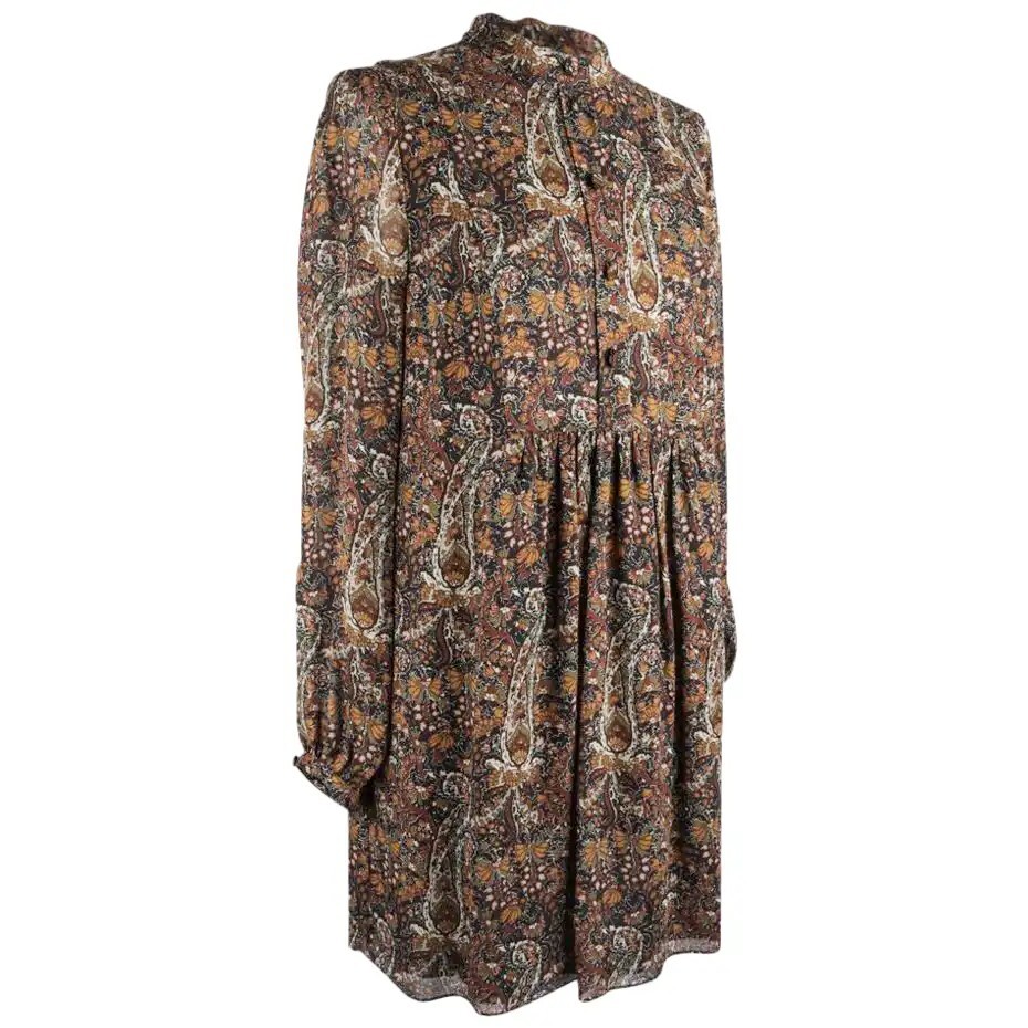 Abito tunica SAINT LAURENT 373936 Y302N paisley stampa floreale bavaglino mandarino F38 S M