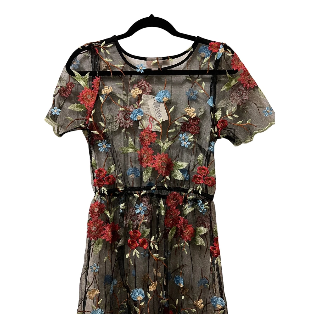 Lularoe Womens Small Deanne 2 II Embroidered Floral flowers Sheer Dress S NWT