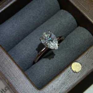 Authentic 2ct pear moissanite solitaire engagement ring 14k rose gold plated stacking ring
