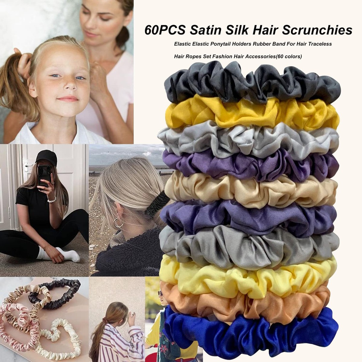 Silk Hair Ties 9 Pack Black Elastic Ponytail Holders for Women Girls Gift Box SLIP_Scrunchie-  main image 4