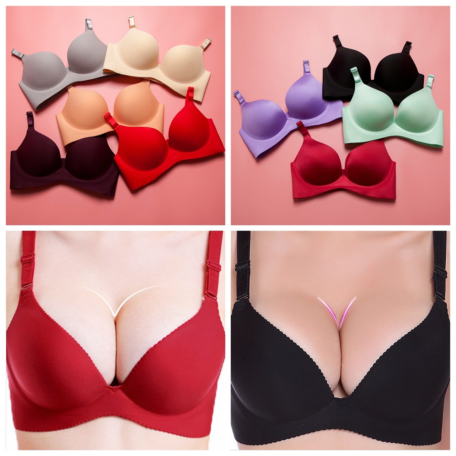 Women Girl Seamless 3/4 Cup Push Up Bra Adjustable Support Bra Size 34A-36B  Lingerie Underwear 