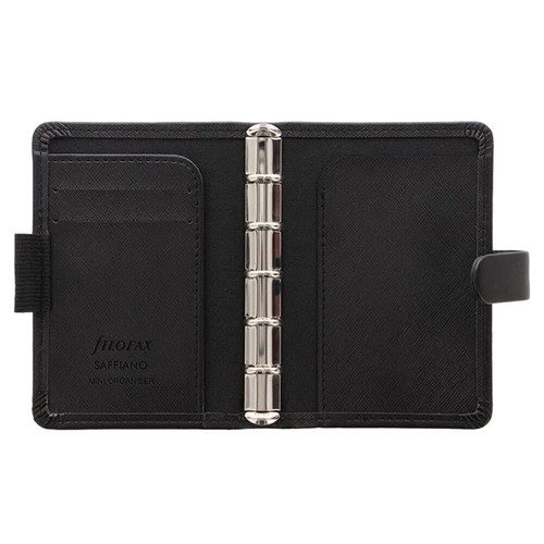 Filofax Saffiano Mini Personal Organiser/Travel Planner Faux Leather BLK 12cm - Picture 2 of 3