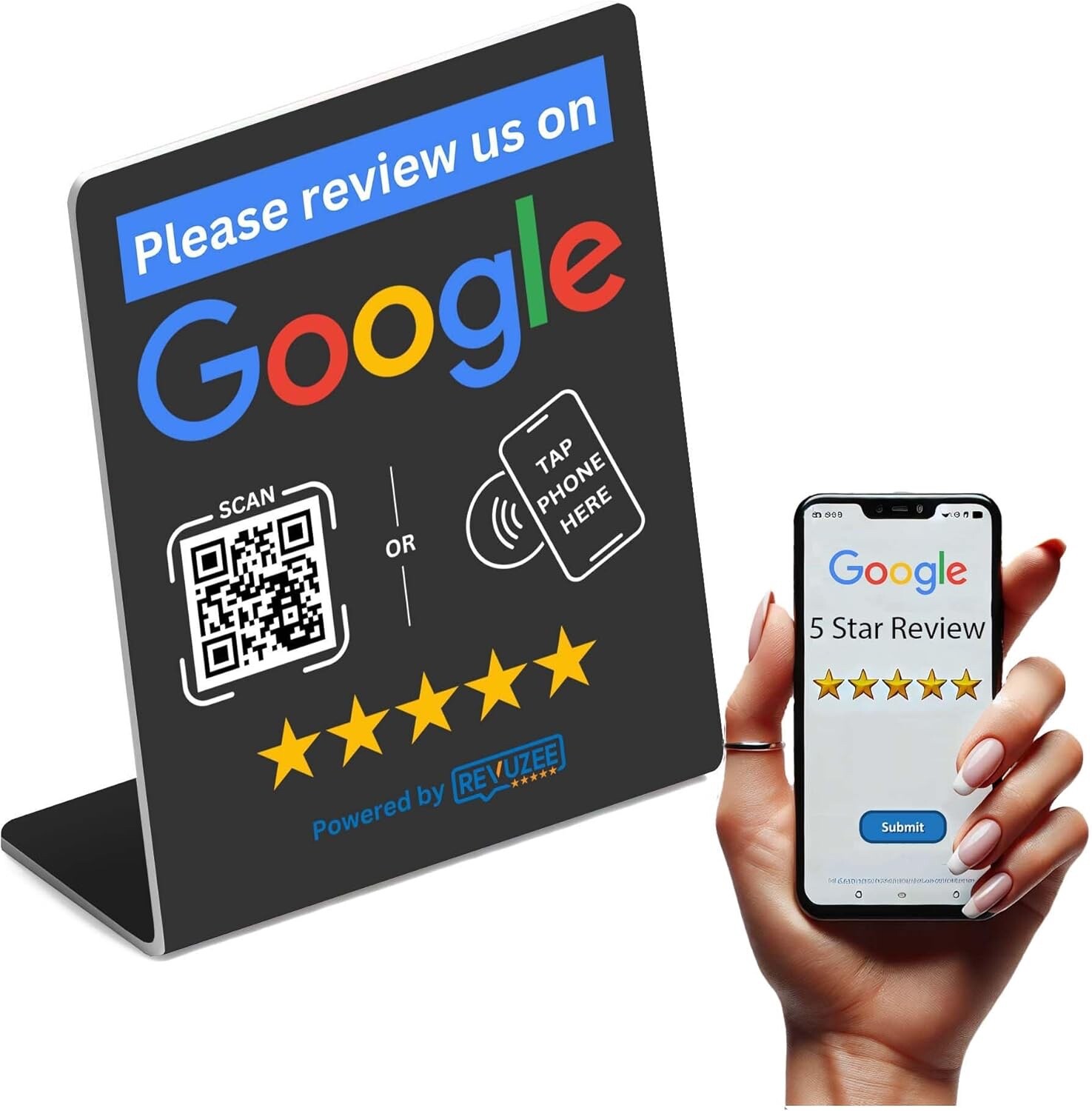 Google NFC & QR Code Tap Stand for Google Review Link, Black
