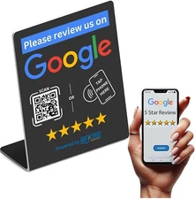Google NFC & QR Code Tap Stand - Programmable with your Google Review Link BLACK