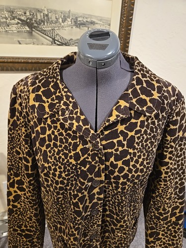 SUSAN GRAVER Women XL Corduroy Jacket Blazer Animal Print Buttons Lined - Picture 2 of 8