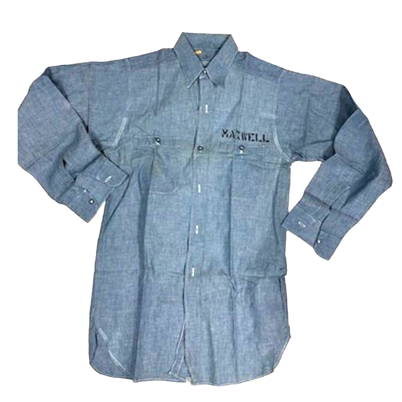 Vintage WW2 Blue Chambray US Navy Work Shirt with Name & Svc Vintage WW2 Blue Chambray US Navy Work Shirt with Name & Svc