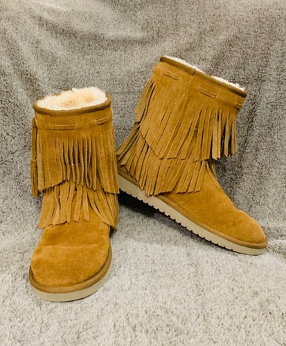 Koolaburra by Ugg Tan Boots Boho Fringe SUPER CLEAN Shearling Fur sz 9 Womens - 第 10/11 張圖片