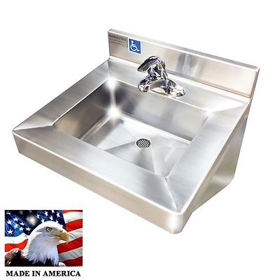 WASH UP HAND SINK SINGLE FAUCET ADA COMPLIANT LAVATORY STAINLESS STEEL HEAVY D.