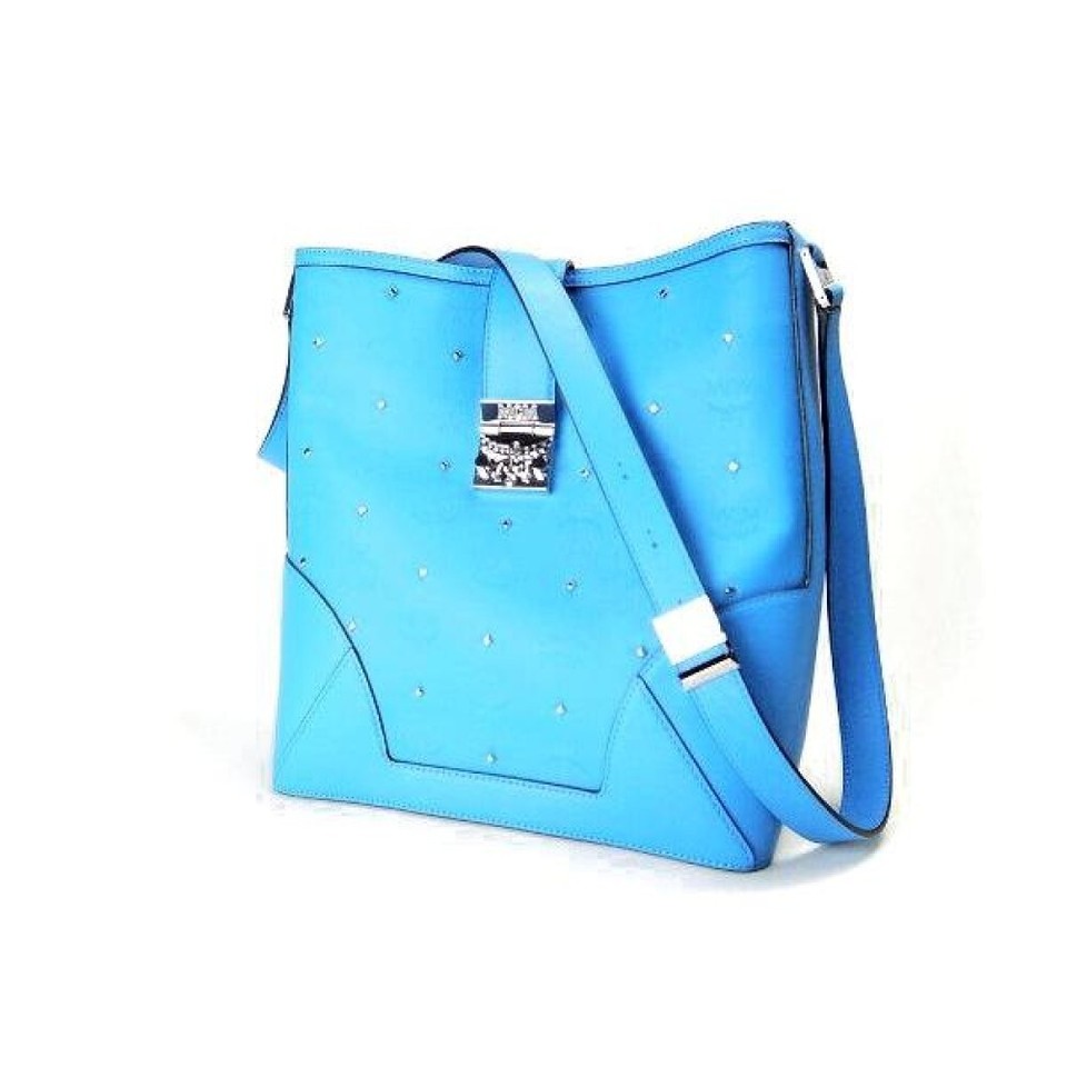 MCM Shoulder Bag Silver Metal Fittings Nylon/Leather Light Blue 13453K
