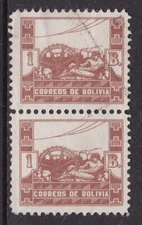 Bolivia 1938 Macinery 1b Pair Fine Used SG 335 VGC
