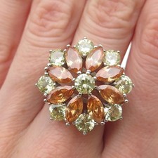 925 Sterling Silver Marquise-Cut Orange  Round-Cut Green C Z Ring Size 7.25