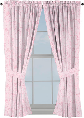 Window Curtains for Bedroom 4-Piece Drape Set with 2 Tiebacks, Pink - Hello Kitt