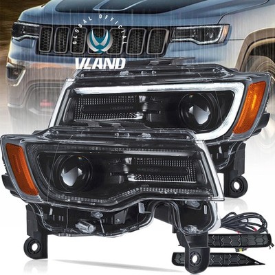 2X Projector Headlights For 2014-22 Jeep Grand Cherokee VLAND Full LED w/Startup