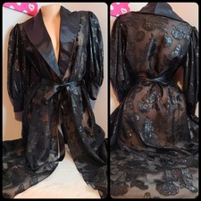 VTG Miss Dior Satin Chiffon Floral Burnout Long Maxi Dressing Robe Size Sm