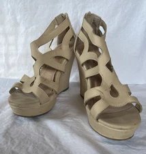 Top Moda Beige Strappy Wedge Platform Heels Shoes Size 7 AS IS