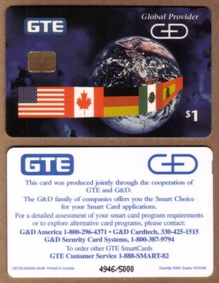 $1. Comp. GTE & G&D Chip - Flags Around The Globe. Global Provider Phone Card