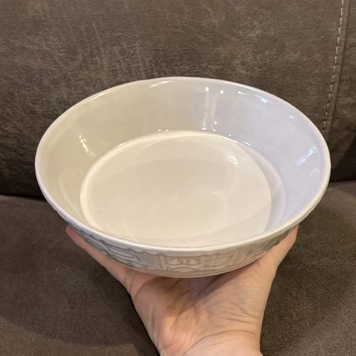 Vintage Frankoma Pottery 7N Mayan Aztec White Vegetable Serving Bowl