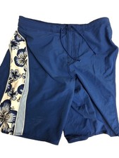 Roundtree Yorke Mens Size XL Blue W/Floral Design Swim Trunks. Drawstring NWT