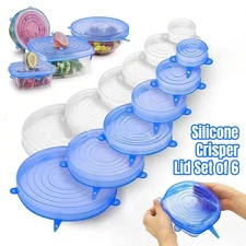 6 Pack Stretch Reusable Silicone Bowl Food Storage Wraps Cover Seal Fresh Lids