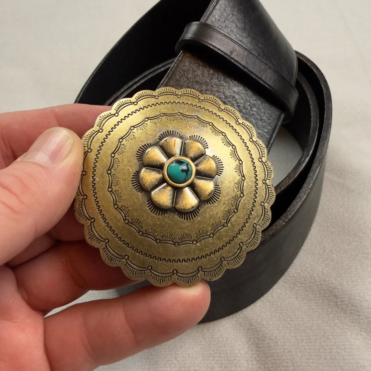 Chicos concho leather‎ coin belt croc bronze boho western Vintage Concho Belt - Etsy main image 4