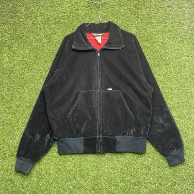 Vintage Carhartt Jacket Mens Large Velour Velvet Black Red Lined Bomber 80s  Work