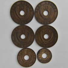 6x British East Africa Coin 1 5 10 Cent 1928 1936 1942 1951 1956