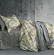 Chinoiserie Peacock Floral King Duvet Cover Set - Yellow Botanical Design